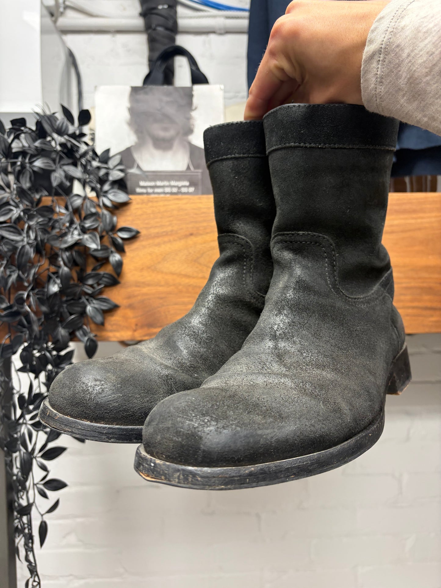Dsquared2 Black Suede ‘Concealed  Zip’ Wood Sole Chelsea Boots