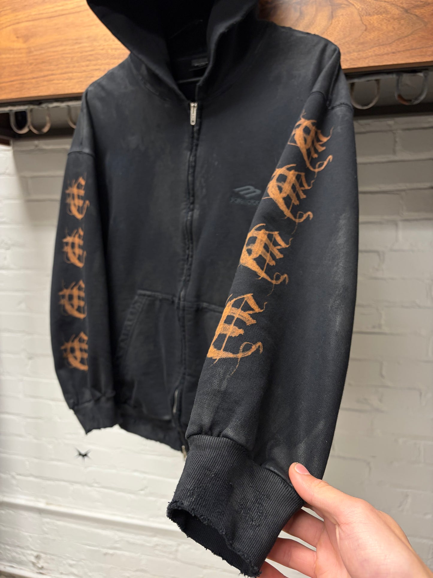 AW2023 Balenciaga ‘Heavy Metal’ Mud/Thrash Distressed Zip Up Hoodie