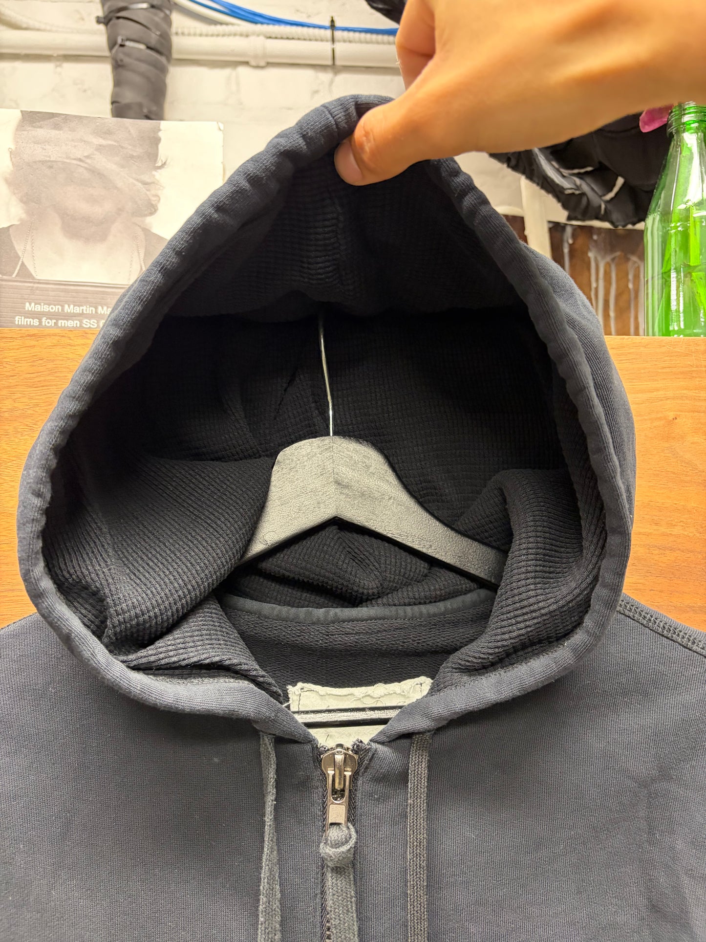 Greg Lauren Perforated Mesh Leather Spliced Hybrid Zip-Up Hoodie