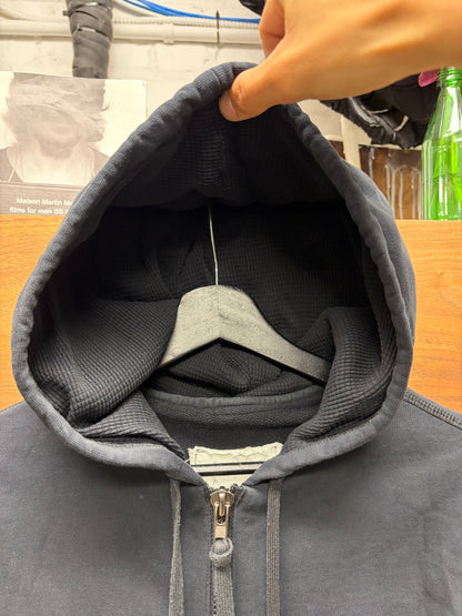 Greg Lauren Perforated Mesh Leather Spliced Hybrid Zip-Up Hoodie