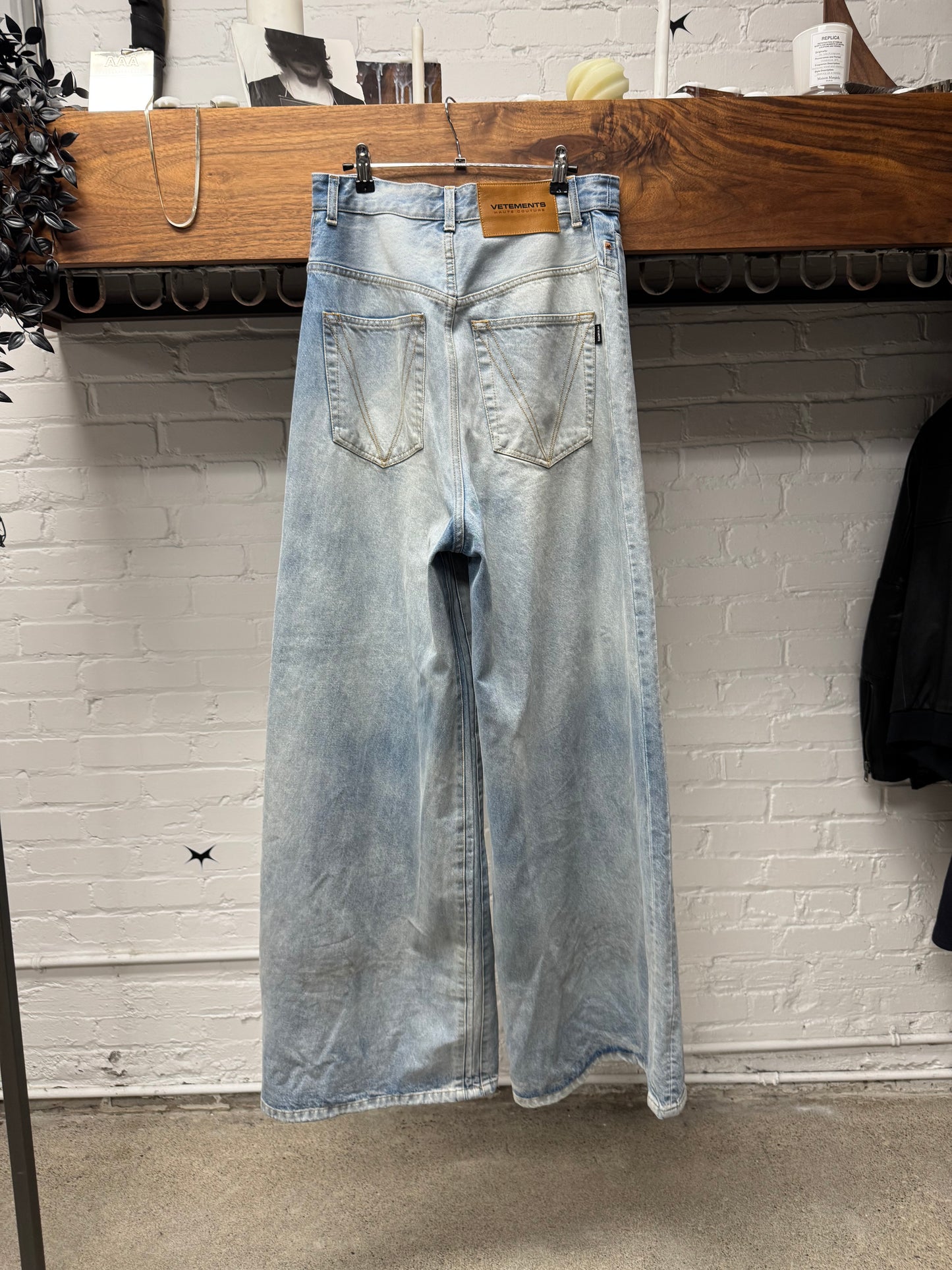 Vetements Embroidered Logo Light Wash Blue Baggy Denim