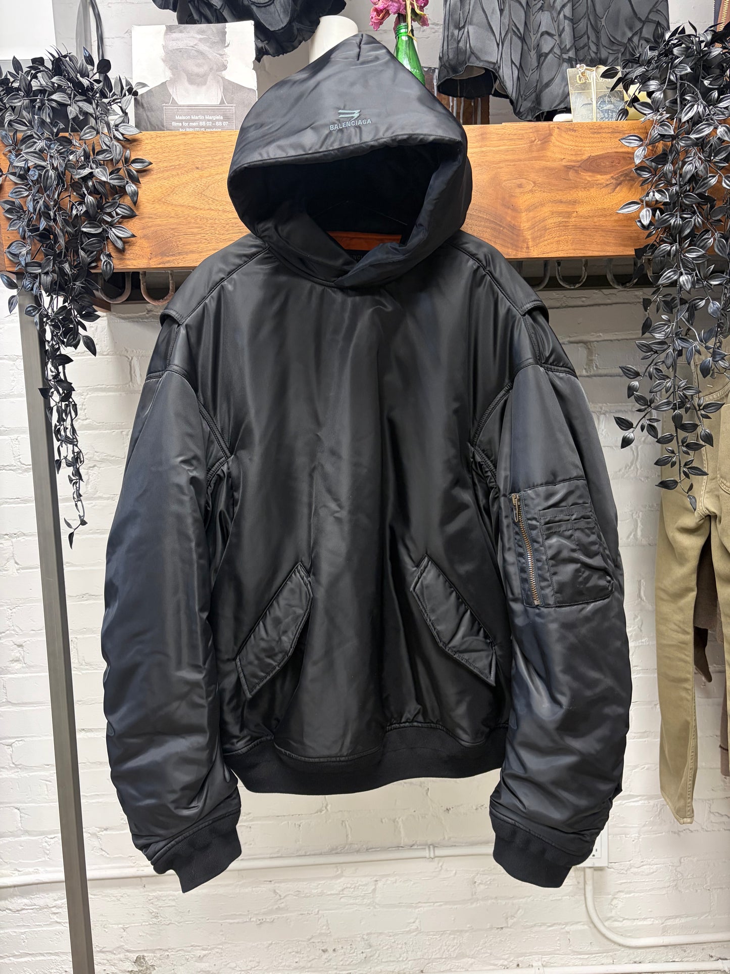 SS2022 Balenciaga ‘3B Sport Icon’ Black Hooded Bomber Jacket