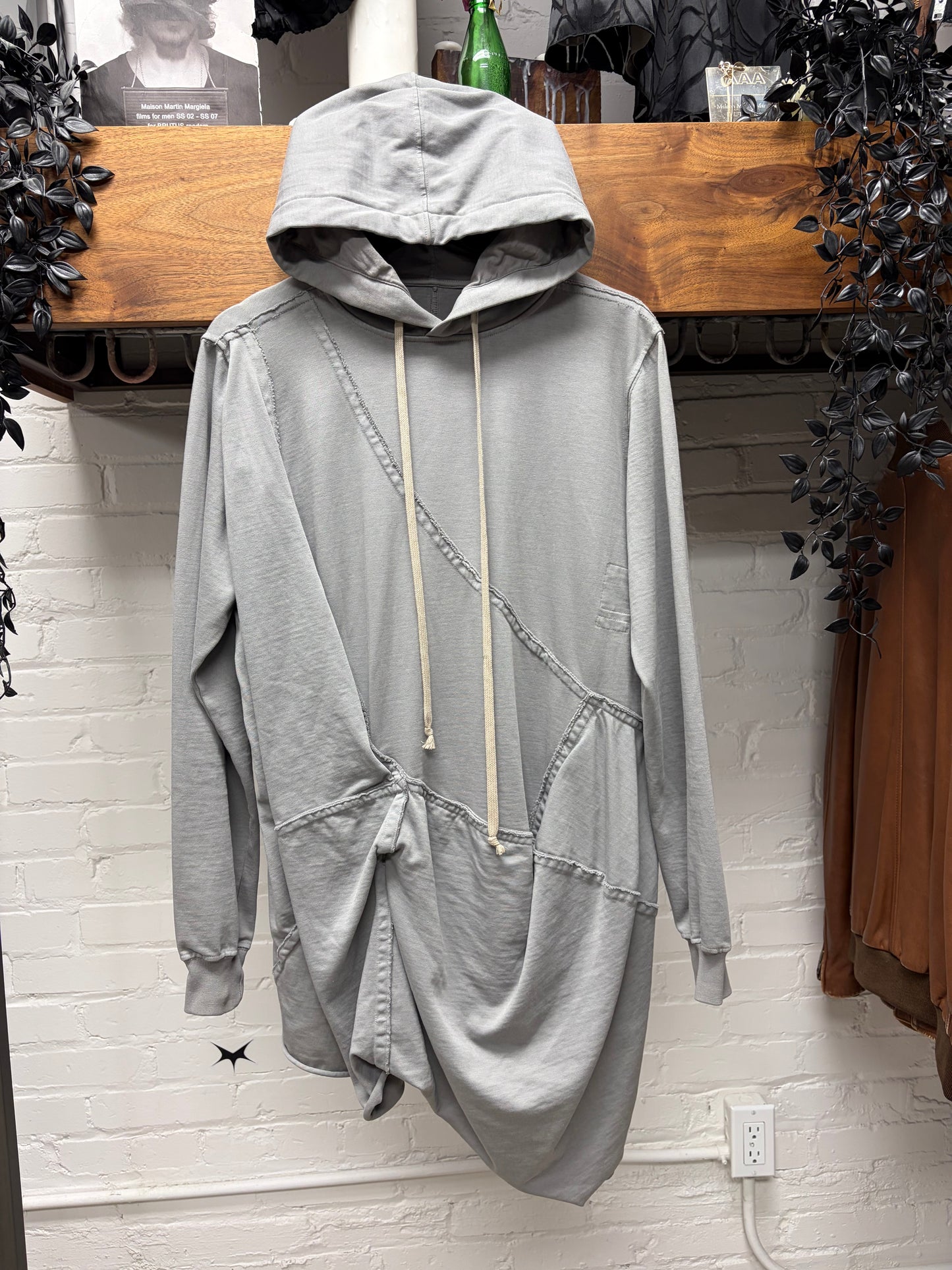 Rick Owens Stone ‘Mishaped’ Asymmetric Stone Drawstring Hoodie