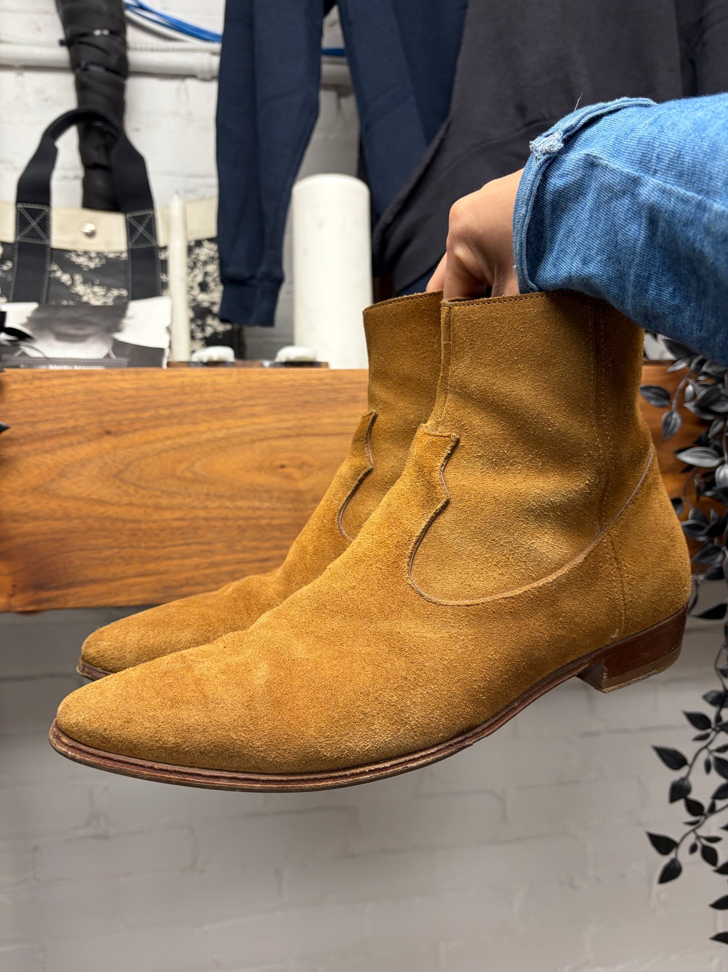 Celine by Hedi Slimane ‘Jacno’ Brown Suede Pointed Toe Boots