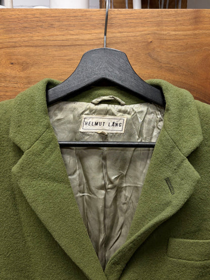 Vintage 1980s Helmut Lang Green Single Breasted Cropped Wool Blazer
