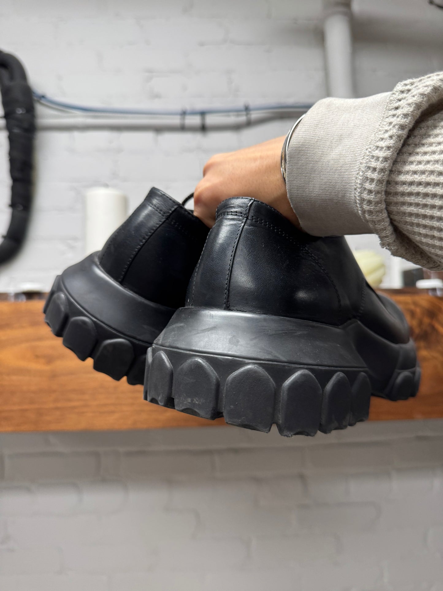Rick Owens ‘Tractor Sole’ Black Calfskin Leather Derbys