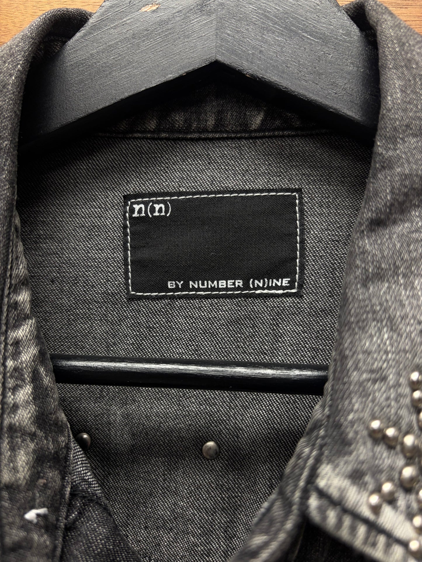 Number (N)ine Gemstone Studded Black Denim Button Snap Work Shirt