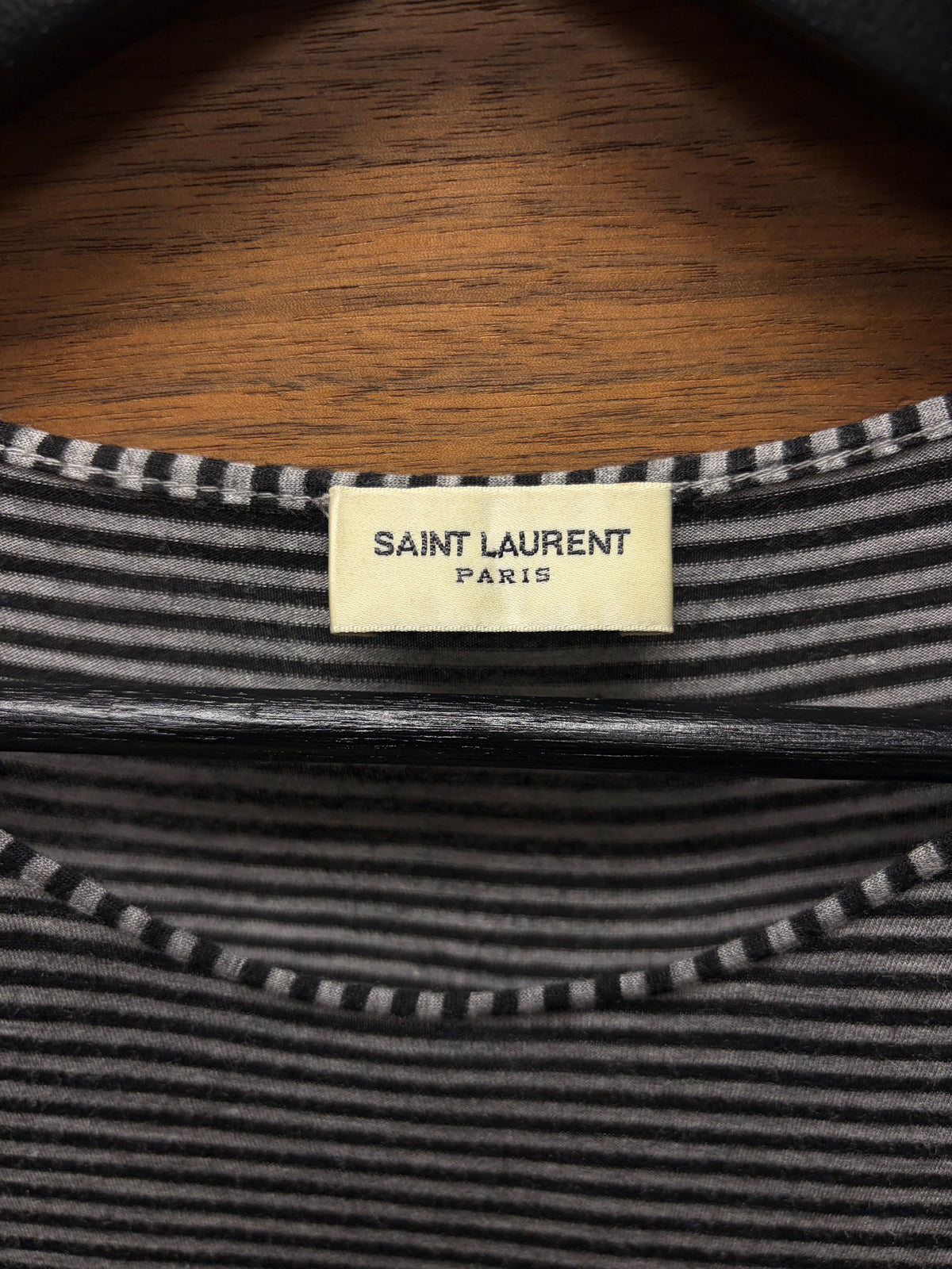 2020 Saint Laurent Black/Grey Striped ‘YSL’ Embroidered Logo Striped T-Shirt
