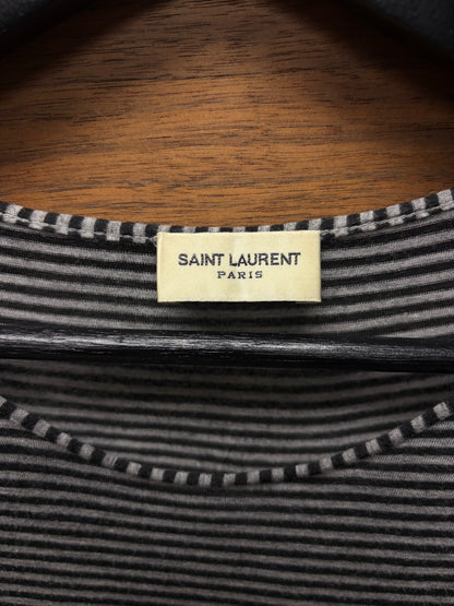 2020 Saint Laurent Black/Grey Striped ‘YSL’ Embroidered Logo Striped T-Shirt