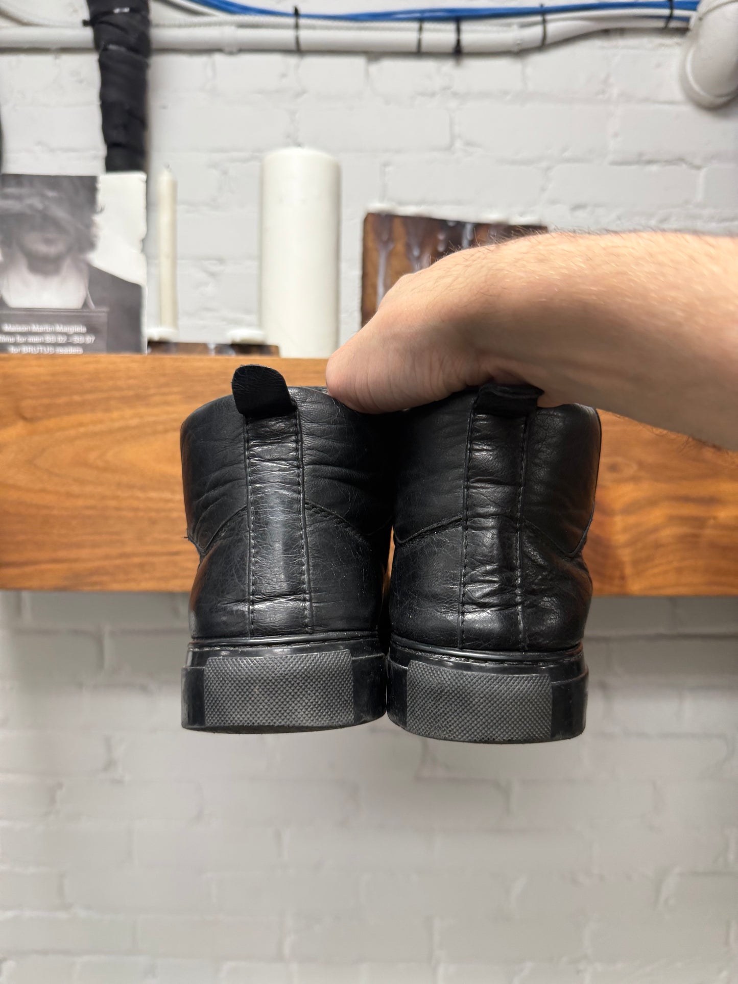 Balenciaga ‘Arena’ Black Calfskin Leather High Top Sneakers