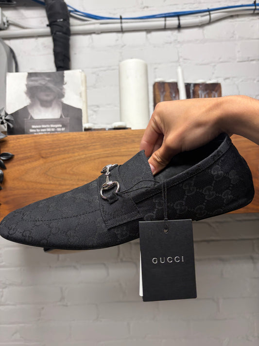 Gucci by Demna ‘Ragazzo’ Black Canvas Monogram Horsebit Crush-Back Loafers