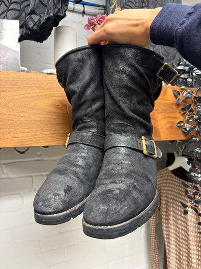 Mihara Yasuhiro Black Suede ‘Belt Strap’ Engineer Boots