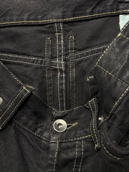 SS2007 Rick Owens DRKSHDW ‘Drake’ Black Waxed Skinny Jeans with Raw Hem
