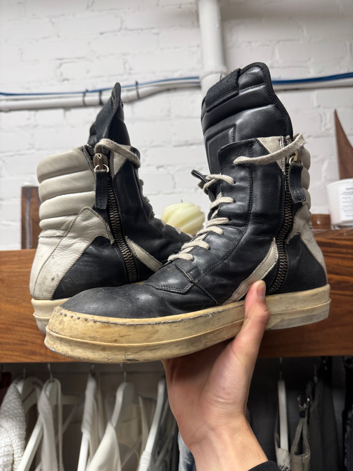 Rick Owens ‘Geobasket’ Black Leather High Top Sneakers