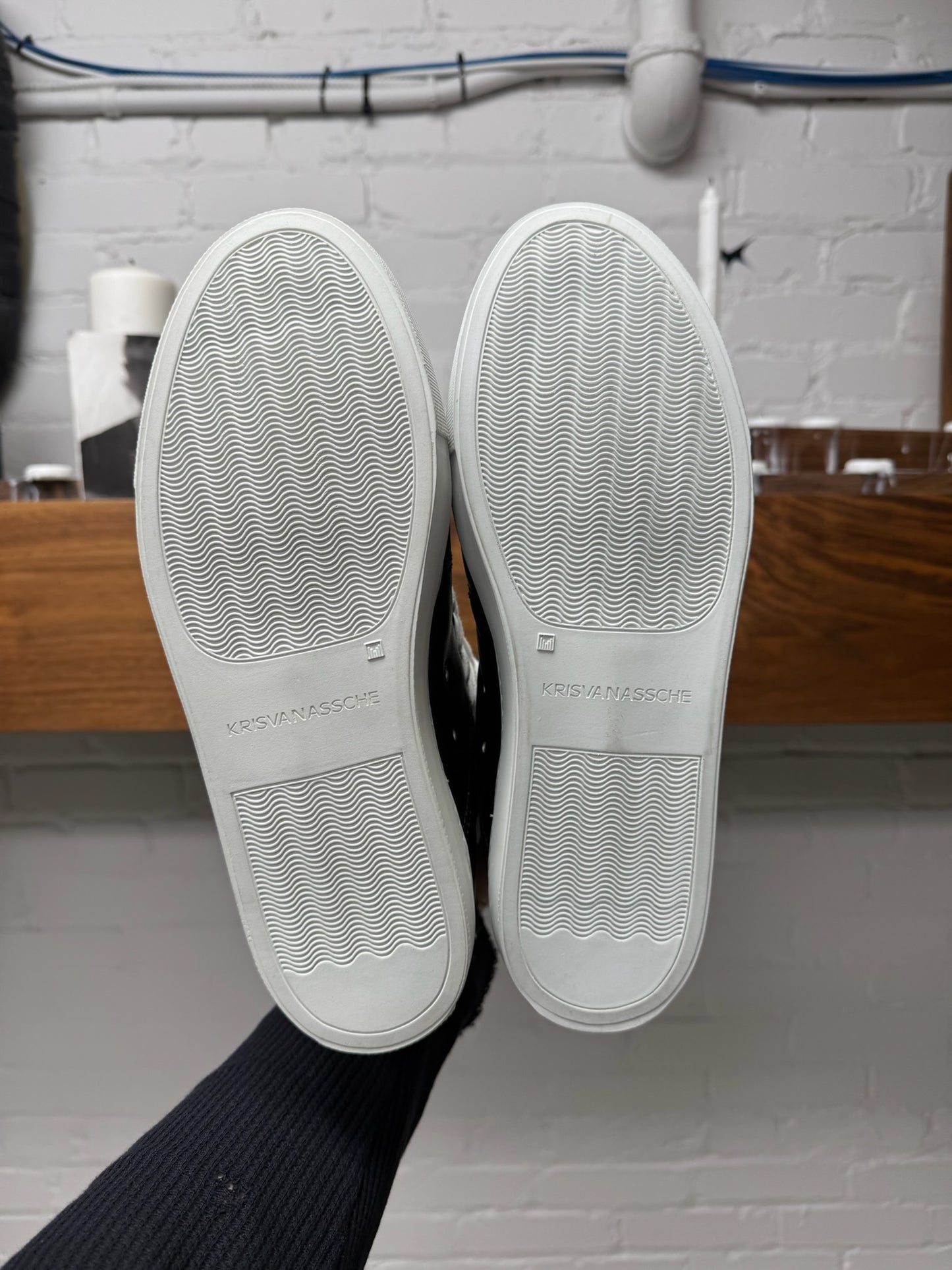 Kris Van Assche ‘Twisted-Lace’ Black/White Leather High Top Sneakers