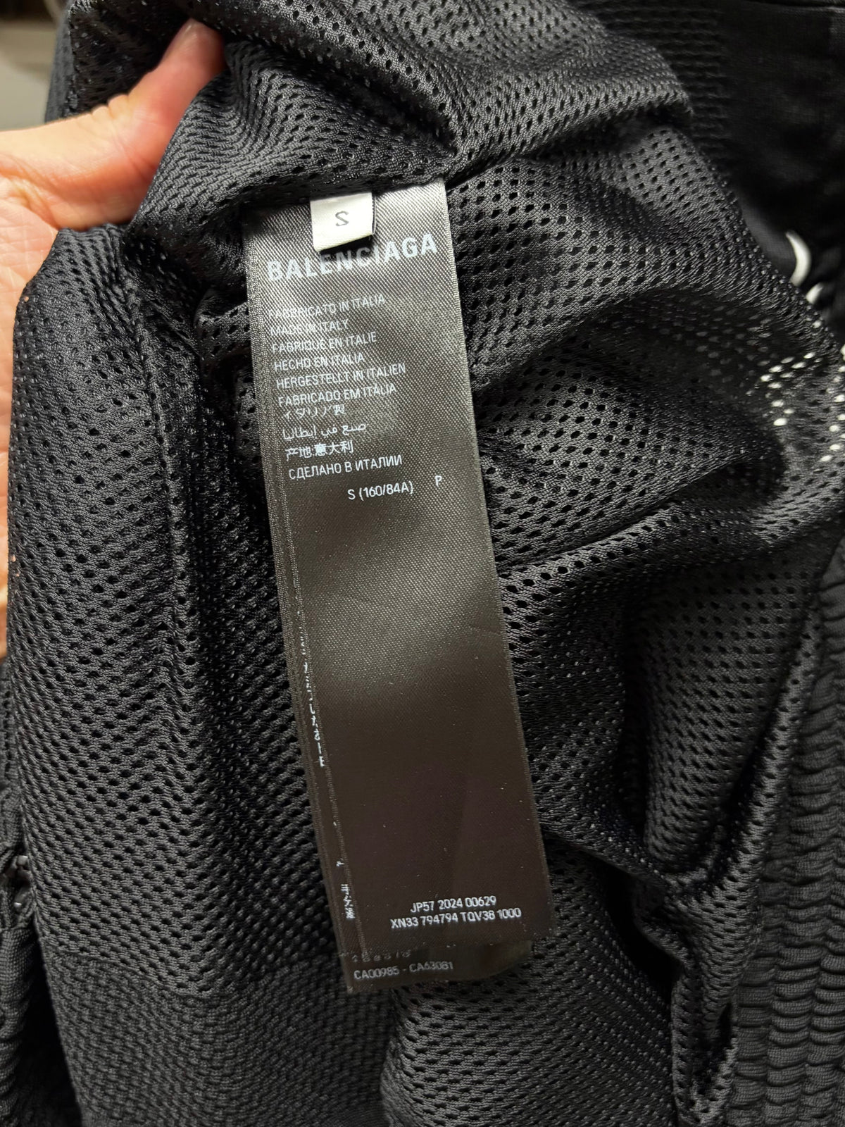 2024 Balenciaga ‘Unity Flame’ Mesh Black Oversized Zip-Up Track Jacket