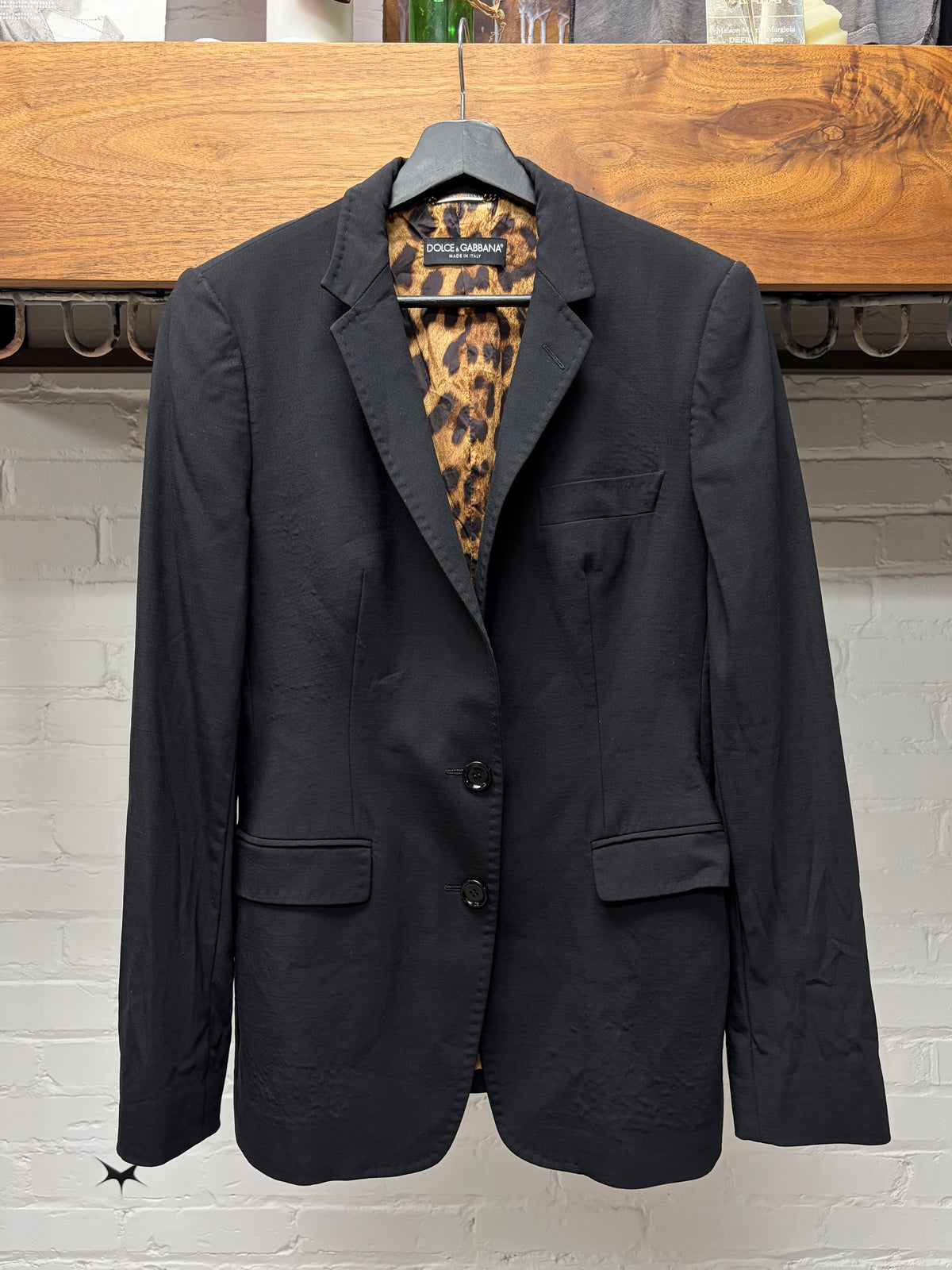 Vintage Dolce & Gabbana Leopard Liner Black Cotton Blazer