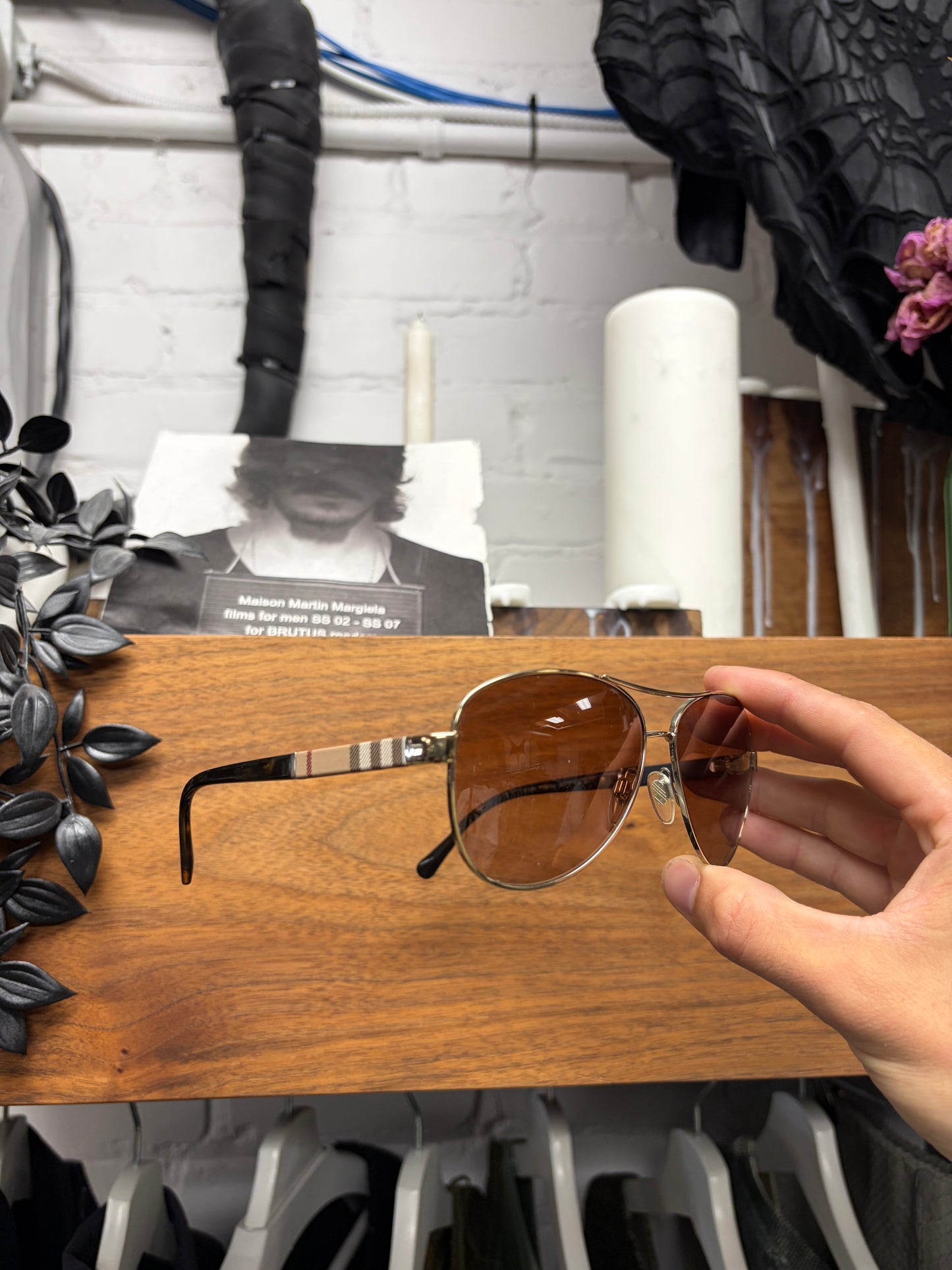 Burberry ‘Novacheck’ Brown Tinted Aviator Sunglasses