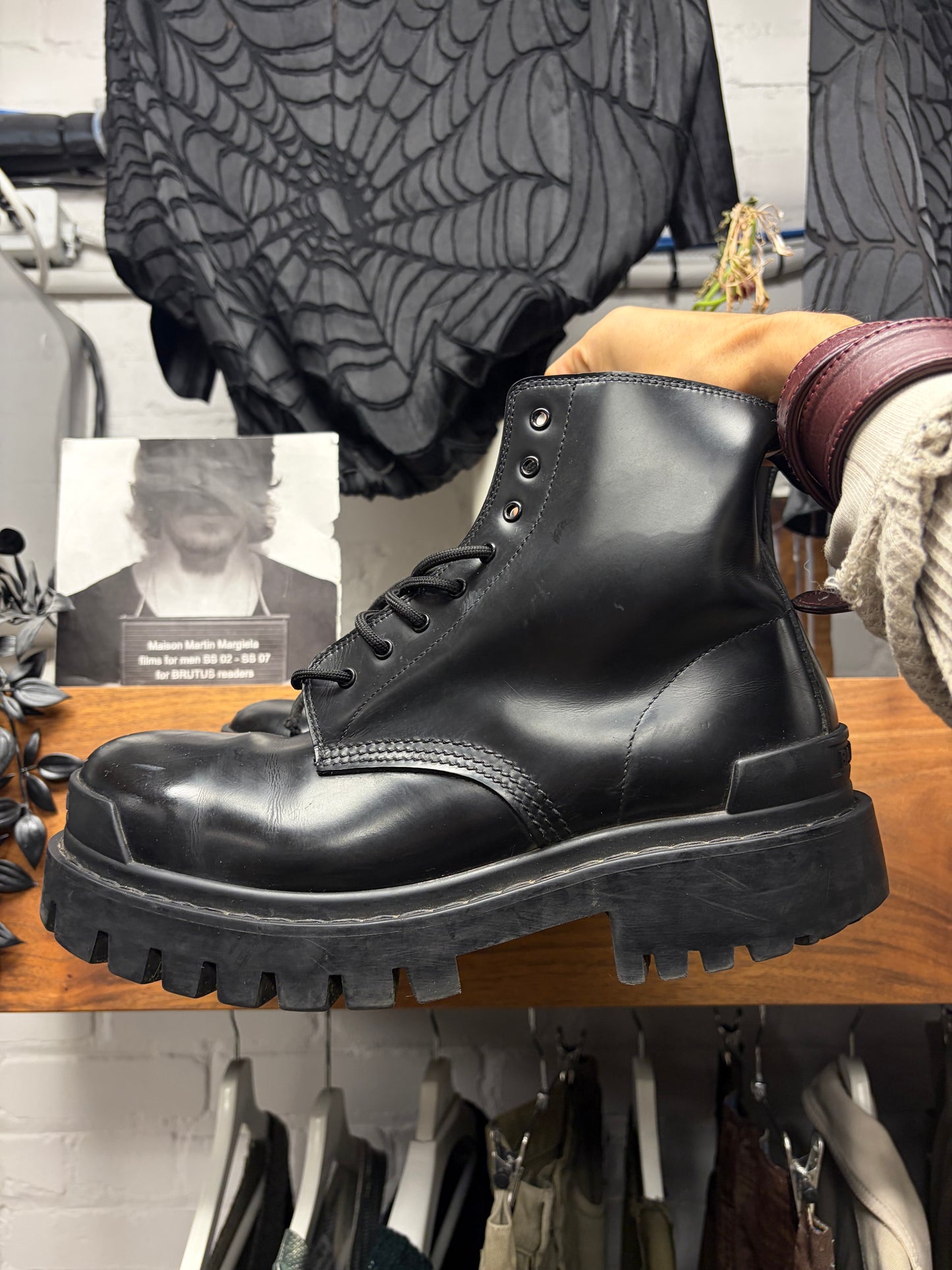 Balenciaga ‘Strike’ Black Patent Leather Combat Boots