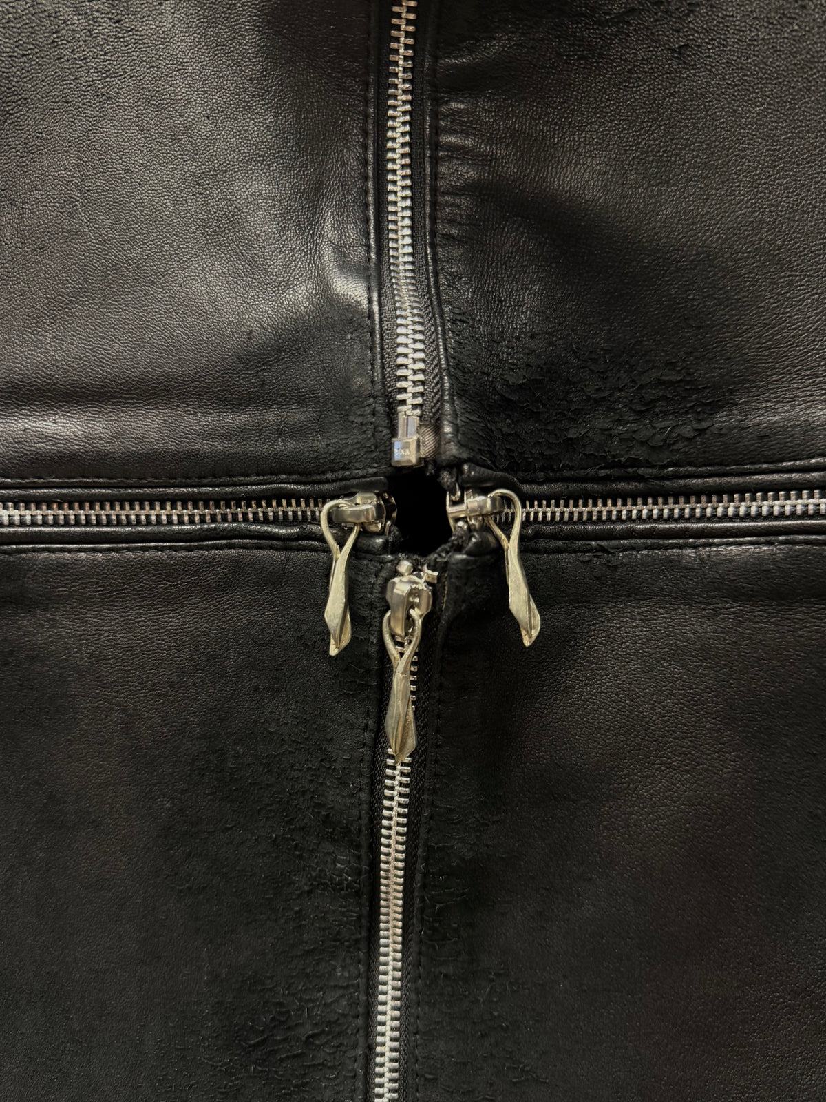 14th Addiction ‘Cross Zip’ Black Lambskin Leather Jacket