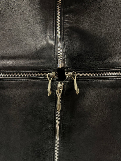 14th Addiction ‘Cross Zip’ Black Lambskin Leather Jacket