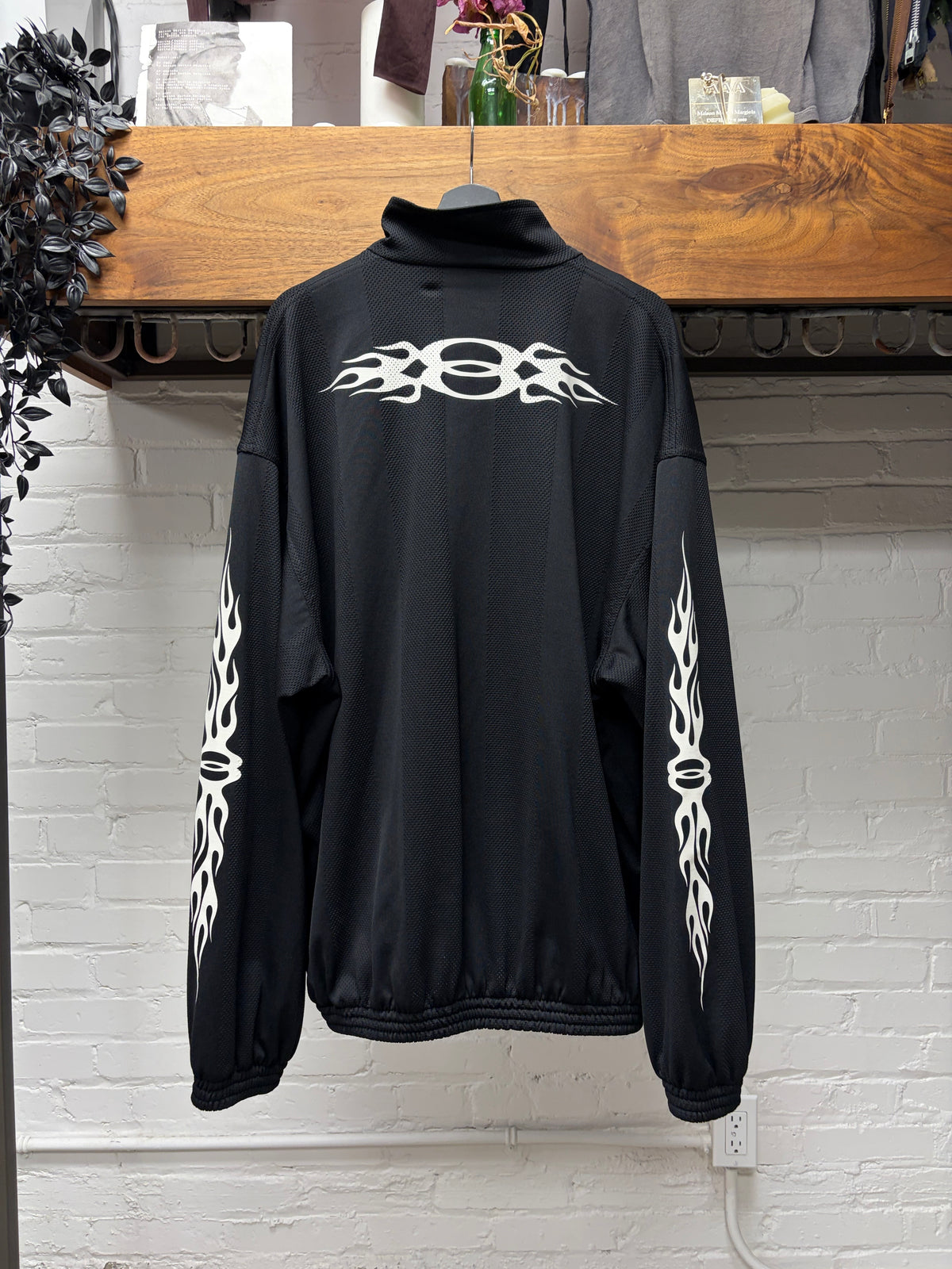 2024 Balenciaga ‘Unity Flame’ Mesh Black Oversized Zip-Up Track Jacket