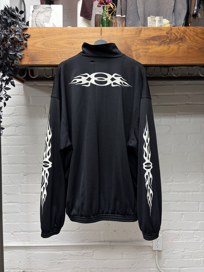 2024 Balenciaga ‘Unity Flame’ Mesh Black Oversized Zip-Up Track Jacket