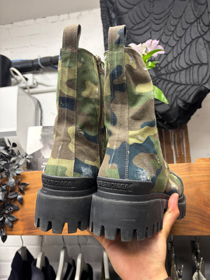 Balenciaga Camouflage ‘Strike’  Distressed Canvas Combat Boots