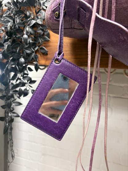 Balenciaga Purple Lambskin Leather ‘City’ Bag with Crossbody Strap