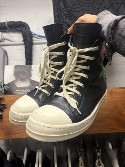Rick Owens Black Leather ‘Ramones’ High Top Sneakers