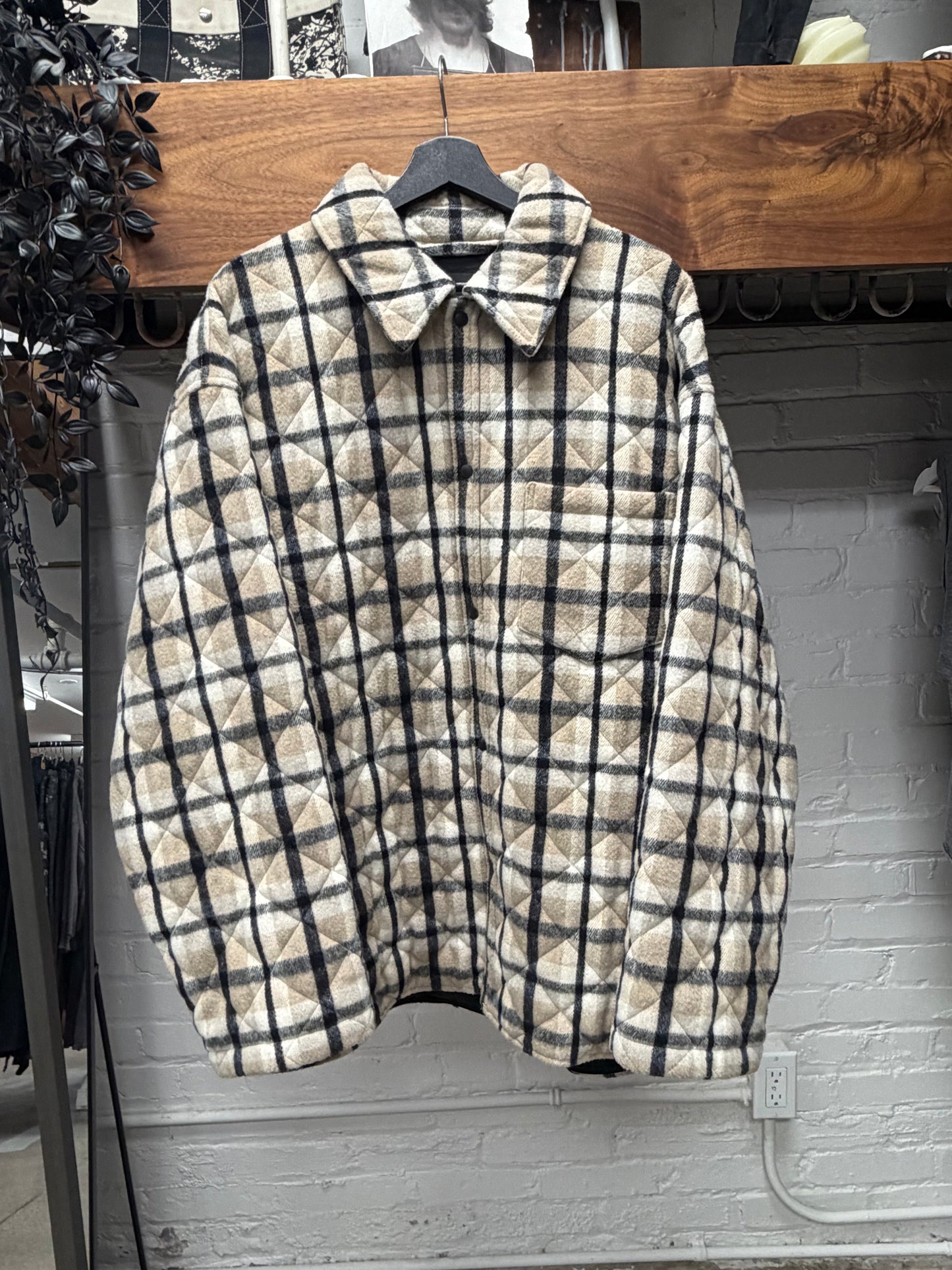 2018 Balenciaga ‘Quilting Padded’ Plaid Wool Oversized Shirt