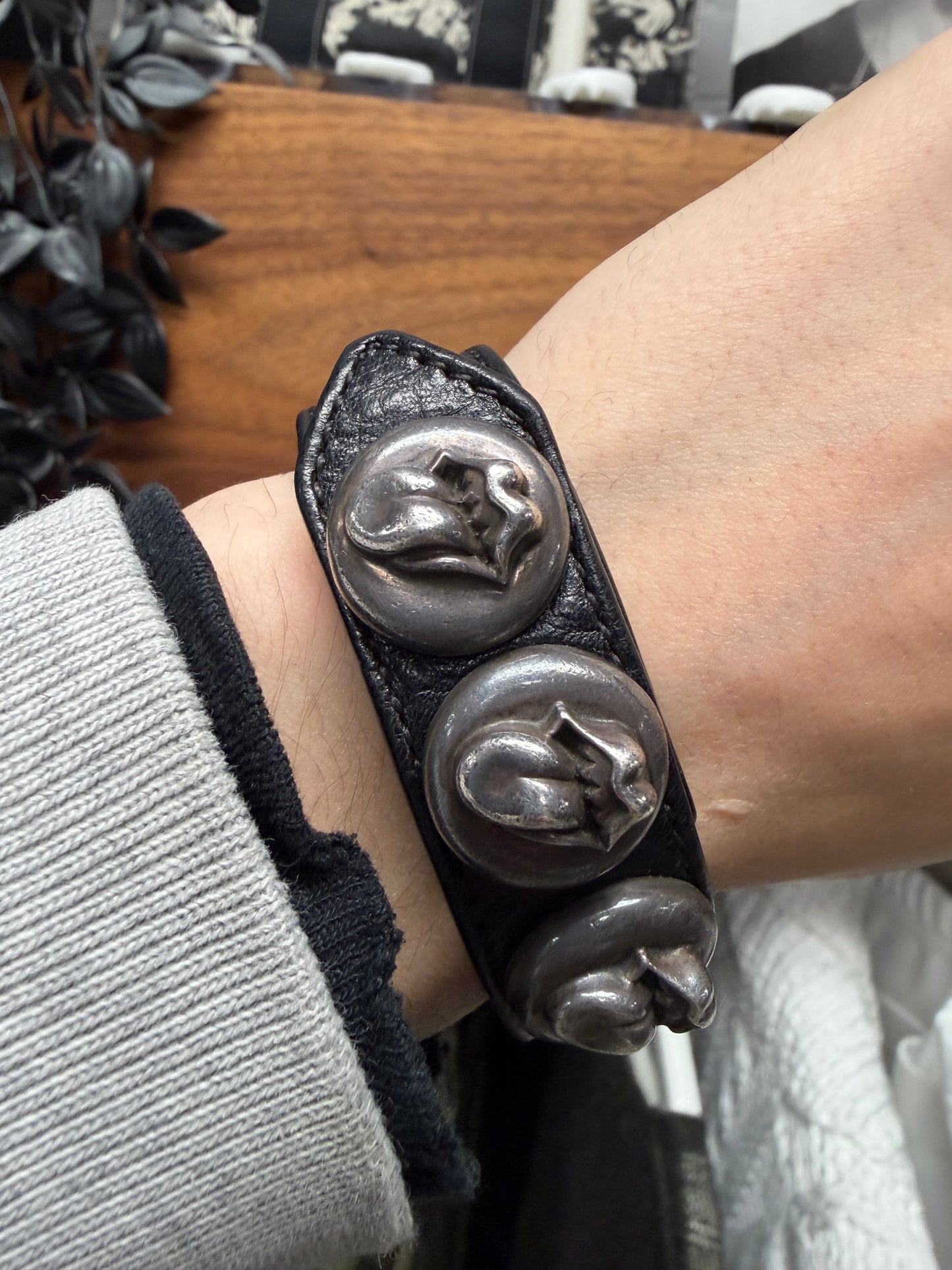 Chrome Hearts x Rolling Stones ‘Tongue & Lips’ 925 Silver Black Leather Snap Bracelet