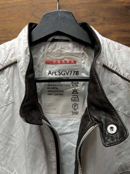 2000s Prada Sport Cafe Racer Moto Jacket with Leather Trim
