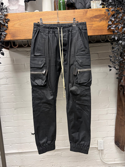 SS2022 Rick Owens ‘Fogachine’ Black Nylon Drawstring Cargo Joggers