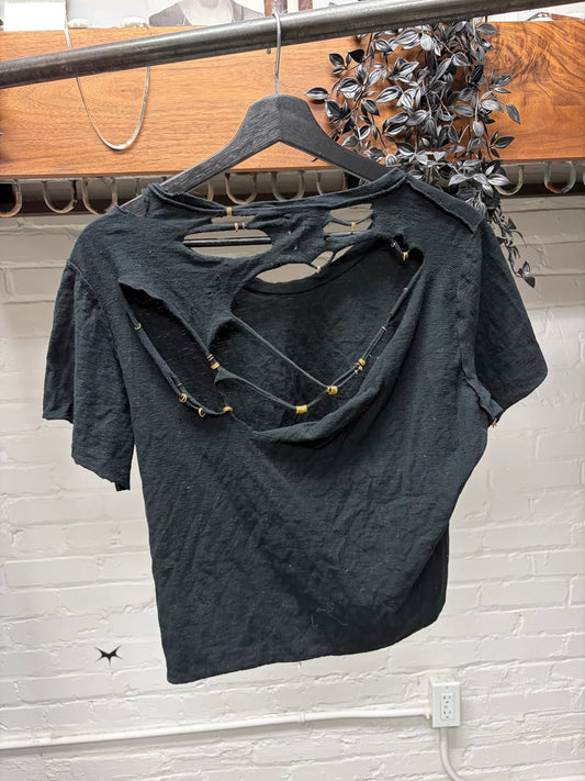 If Six Was Nine ‘Piercing’ Distressed Black Cutoff T-Shirt