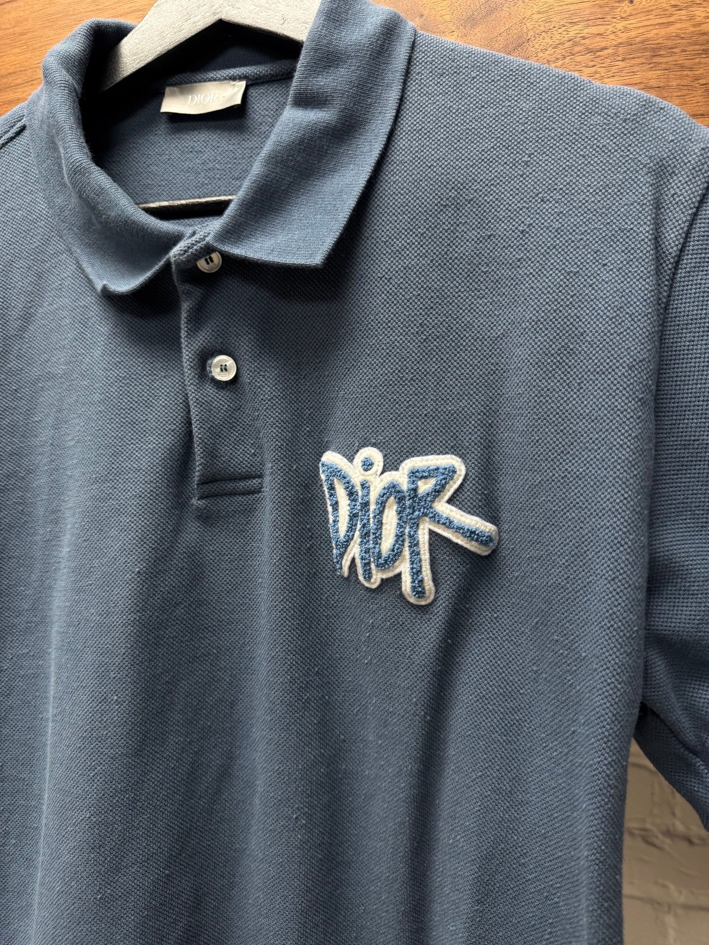 Dior x Stussy Chenille Patch Appliqué Blue Polo