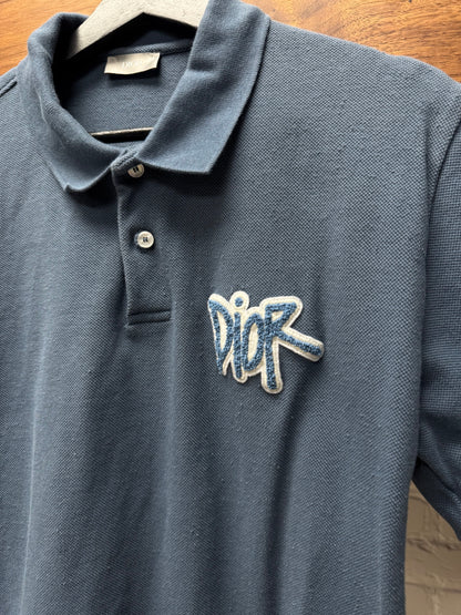 Dior x Stussy Chenille Patch Appliqué Blue Polo