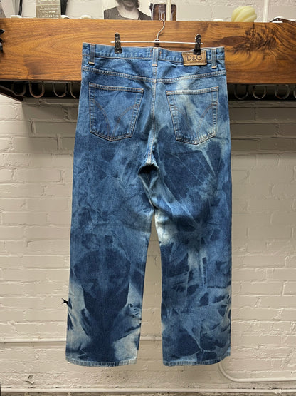 Dolce & Gabbana Bleach Dyed Blue Wide Leg Denim
