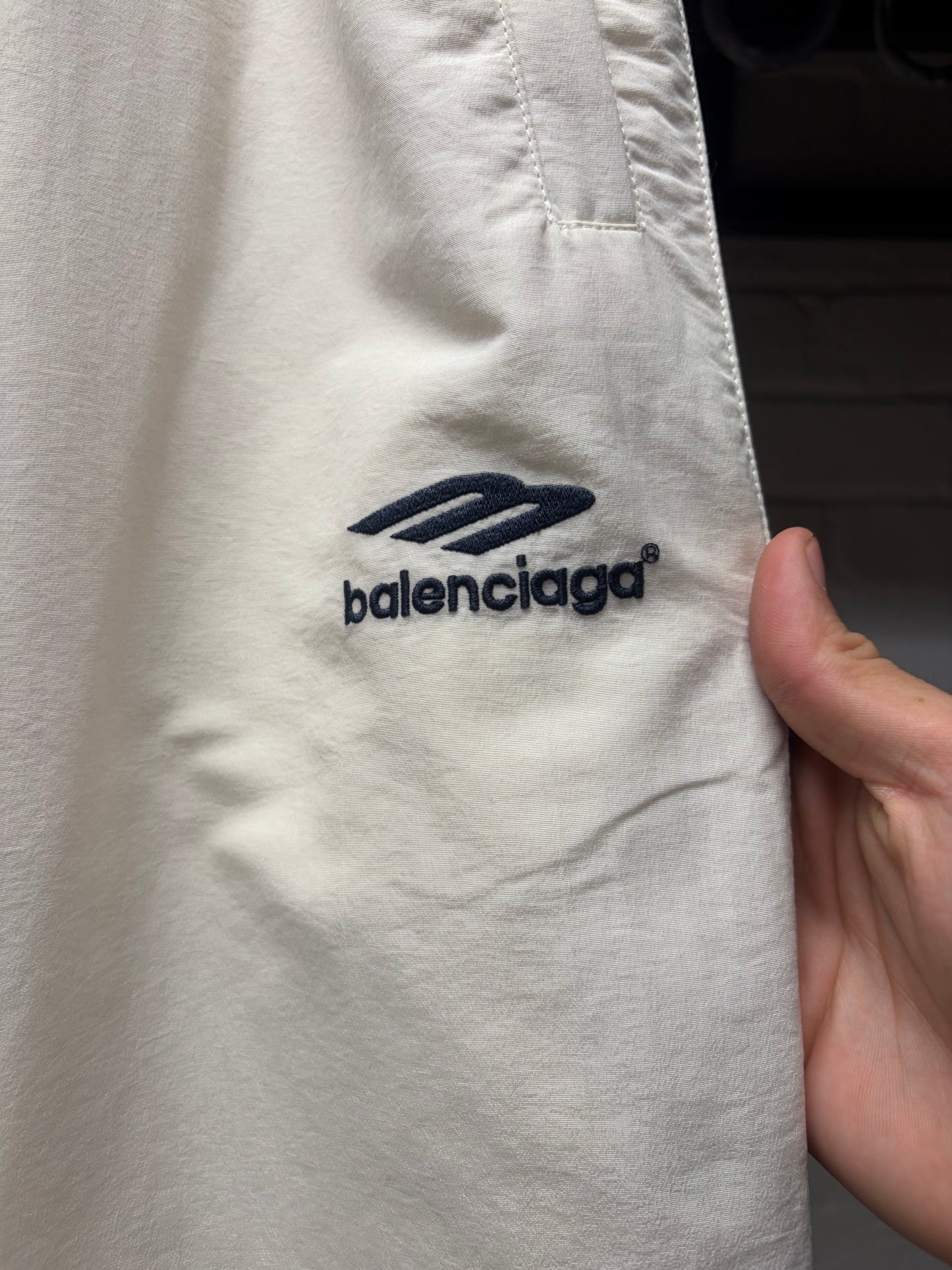2023 Balenciaga ‘3B Sports Logo’ White/Blue Wide Leg Track Pants