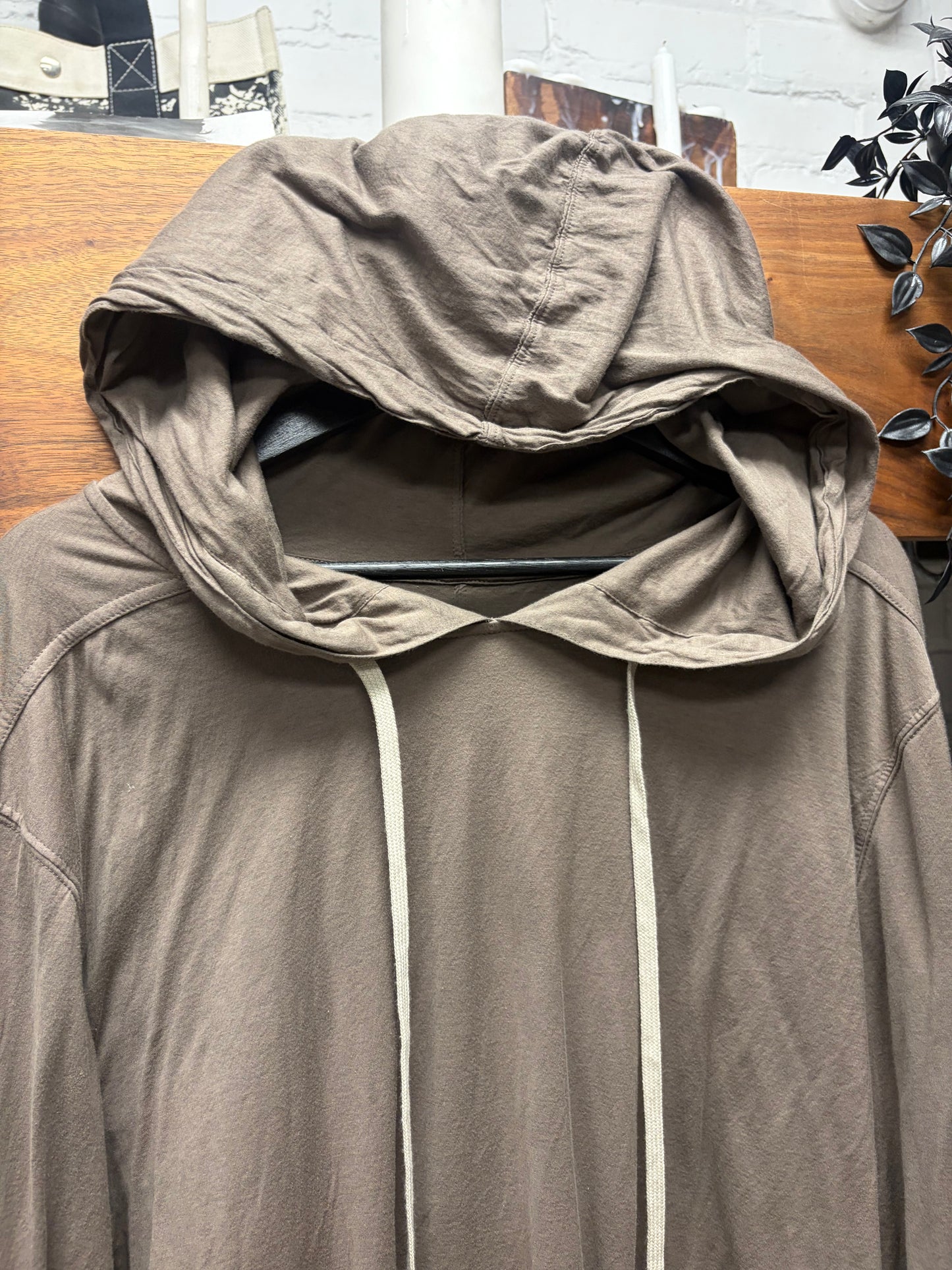 Rick Owens DRKSHDW Lightweight ‘Double Layer’  Dust Brown Drawstring Hoodie