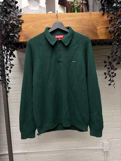 AW2024 Supreme ‘Mini Box Logo’ Dark Green Ribbed Knit Polo Sweater