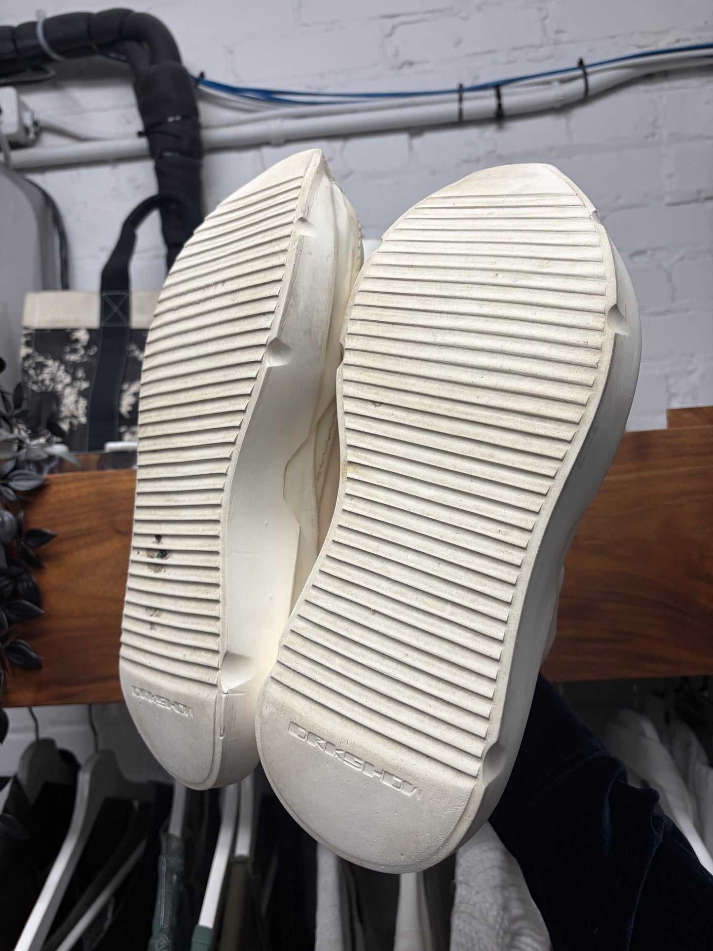Rick Owens Milk White ‘Abstract Sole’ Low Top Sneakers