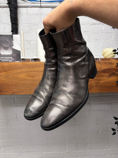 Saint Laurent Rustic Silver ‘Wyatt’ Pointed Toe Chelsea Boots