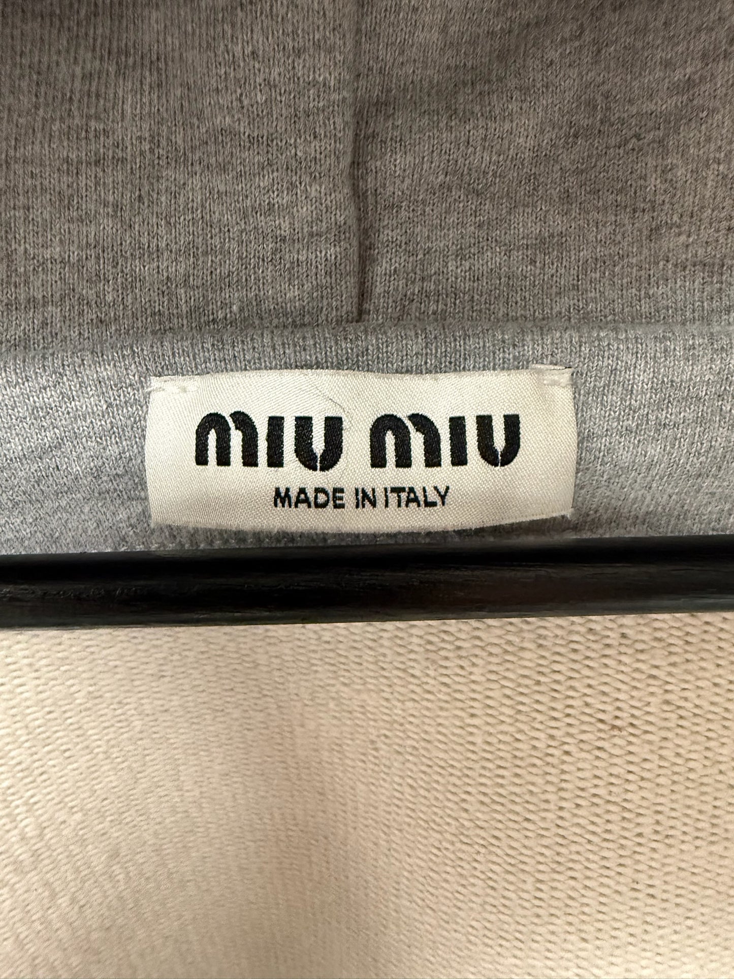 Miu Miu ‘Appliqué Logo’ Grey Cotton Zip-Up Hoodie