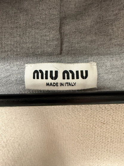 Miu Miu ‘Appliqué Logo’ Grey Cotton Zip-Up Hoodie