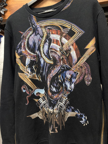 AW2017 Balmain ‘Snake & Panther’ Entangled Graphic Black Sweatshirt