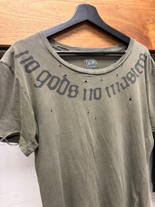 SS2003 Undercover ‘Scab’ Sun-Faded Brown ‘No Gods No Masters’  Distressed Short Sleeve T-Shirt