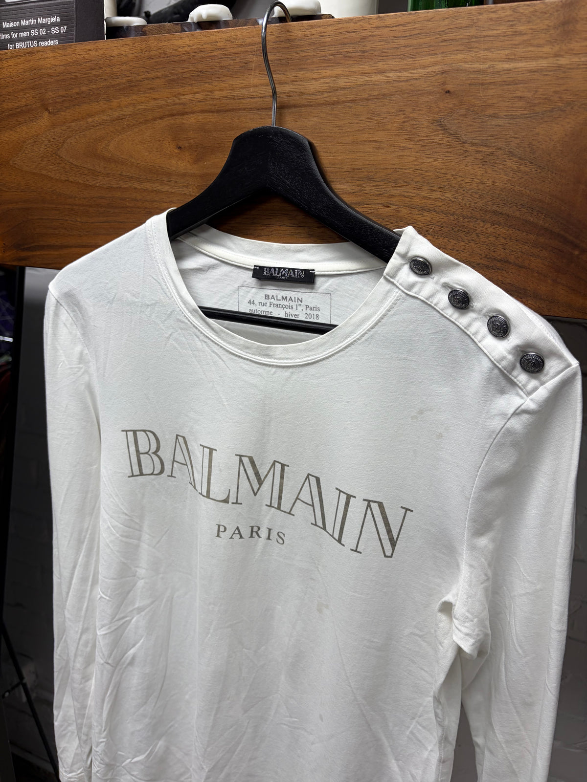Balmain ‘Studded Shoulder’ White Long Sleeve Shirt