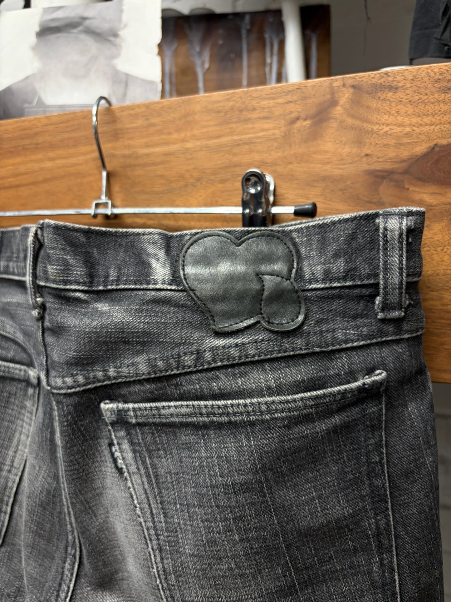 Number (N)ine Black ‘Crying Heart’ Leather Patch Skinny Jeans