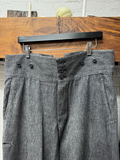 Issey Miyake Buckle Back Grey Speckled Cotton Trousers